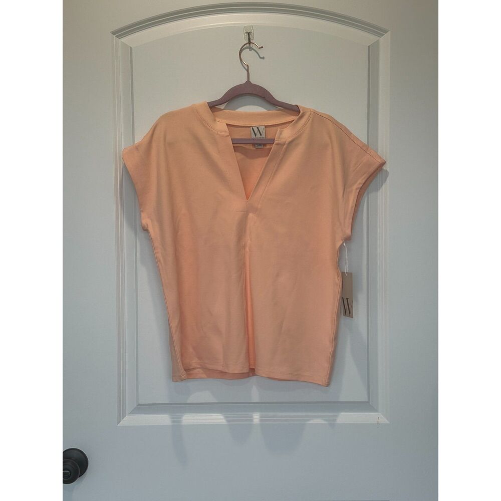NWT Worthington V-Neck Short Sleeve Top Peach ParfaitTan Size Large